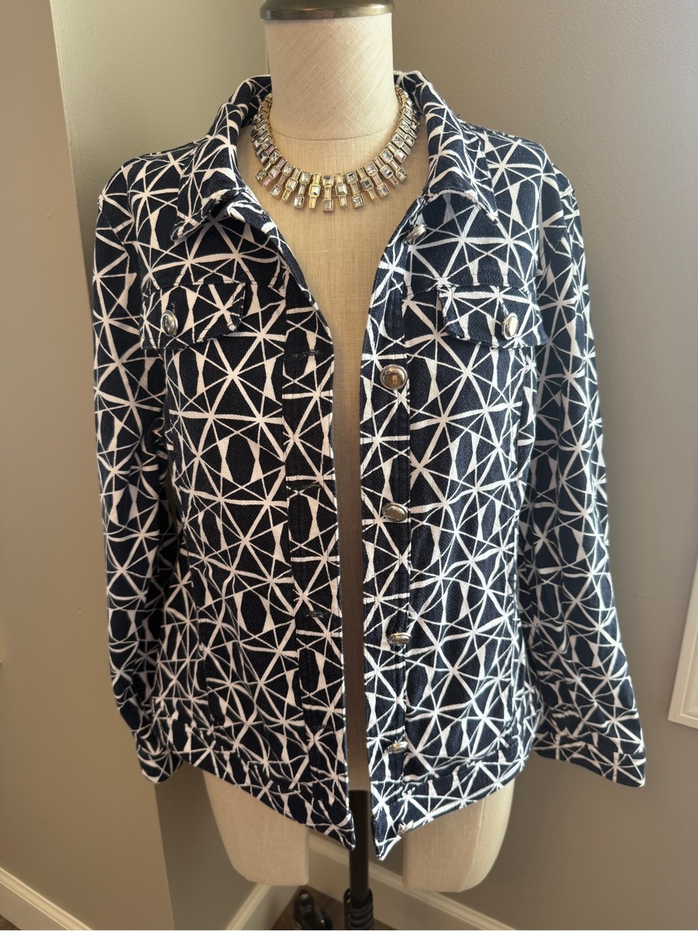 Christopher & Banks Navy and White Geometric Button-Front Shirt Jacket